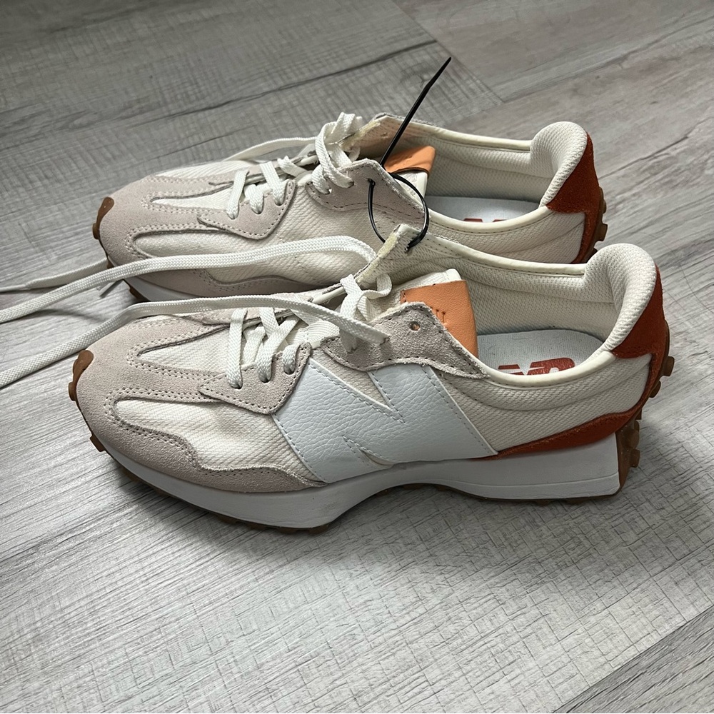 NEW | NEW BALANCE 327 White, Beige & Brown Retro Runner Sneakers 9.5 - Picture 7 of 16